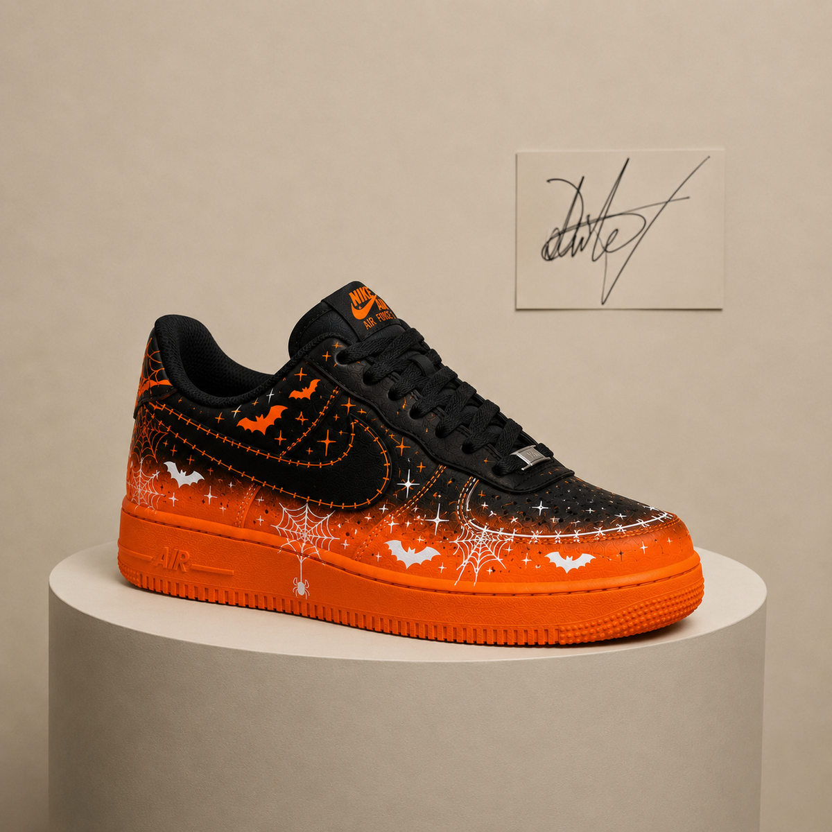 Halloween Custom Sneakers – Orange & Black Spiderweb Bat Custom Shoes
