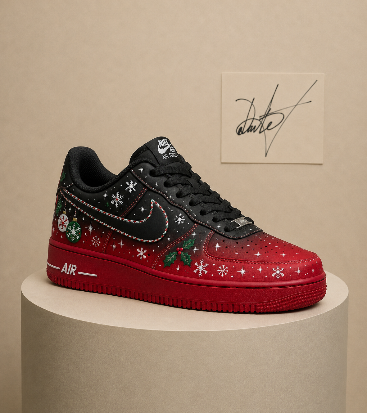Red & Black Christmas Custom Sneakers – Hand Painted Holiday Art Shoes | Vees Custom Kicks