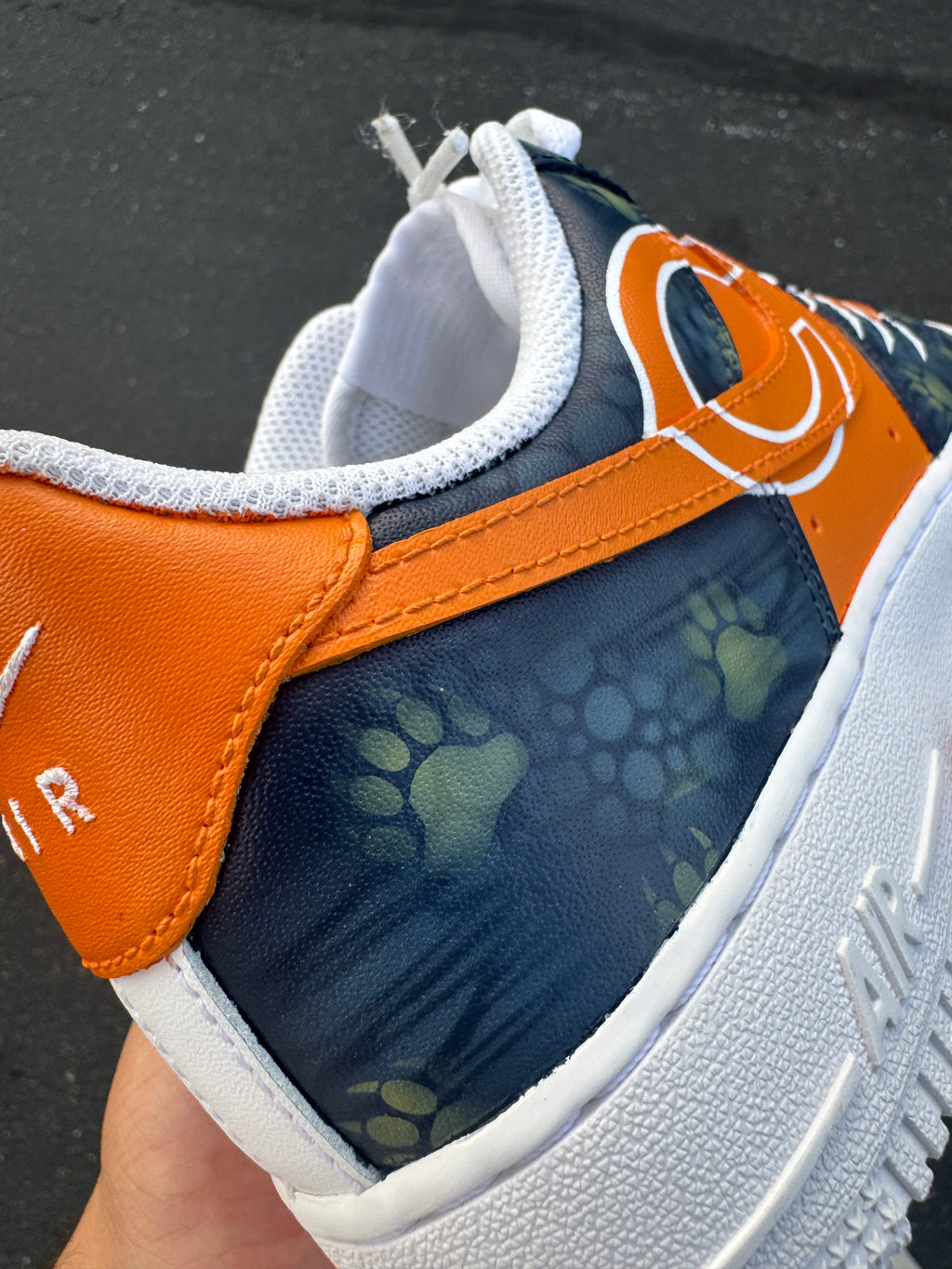 Orange & Navy Custom Football-Inspired Sneakers | Hand Painted Athletic Art Shoes | Vees Customs Kicks
