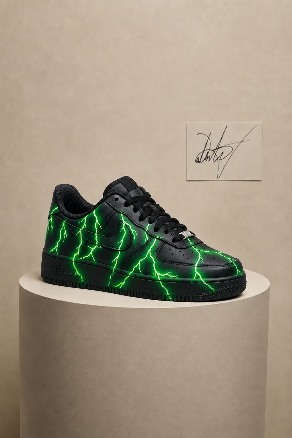 Neon Green Lightning Custom Shoes – Hand-Painted Black Sneakers