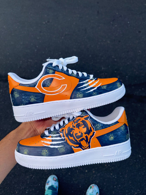 Orange & Navy Custom Football-Inspired Sneakers | Hand Painted Athletic Art Shoes | Vees Customs Kicks