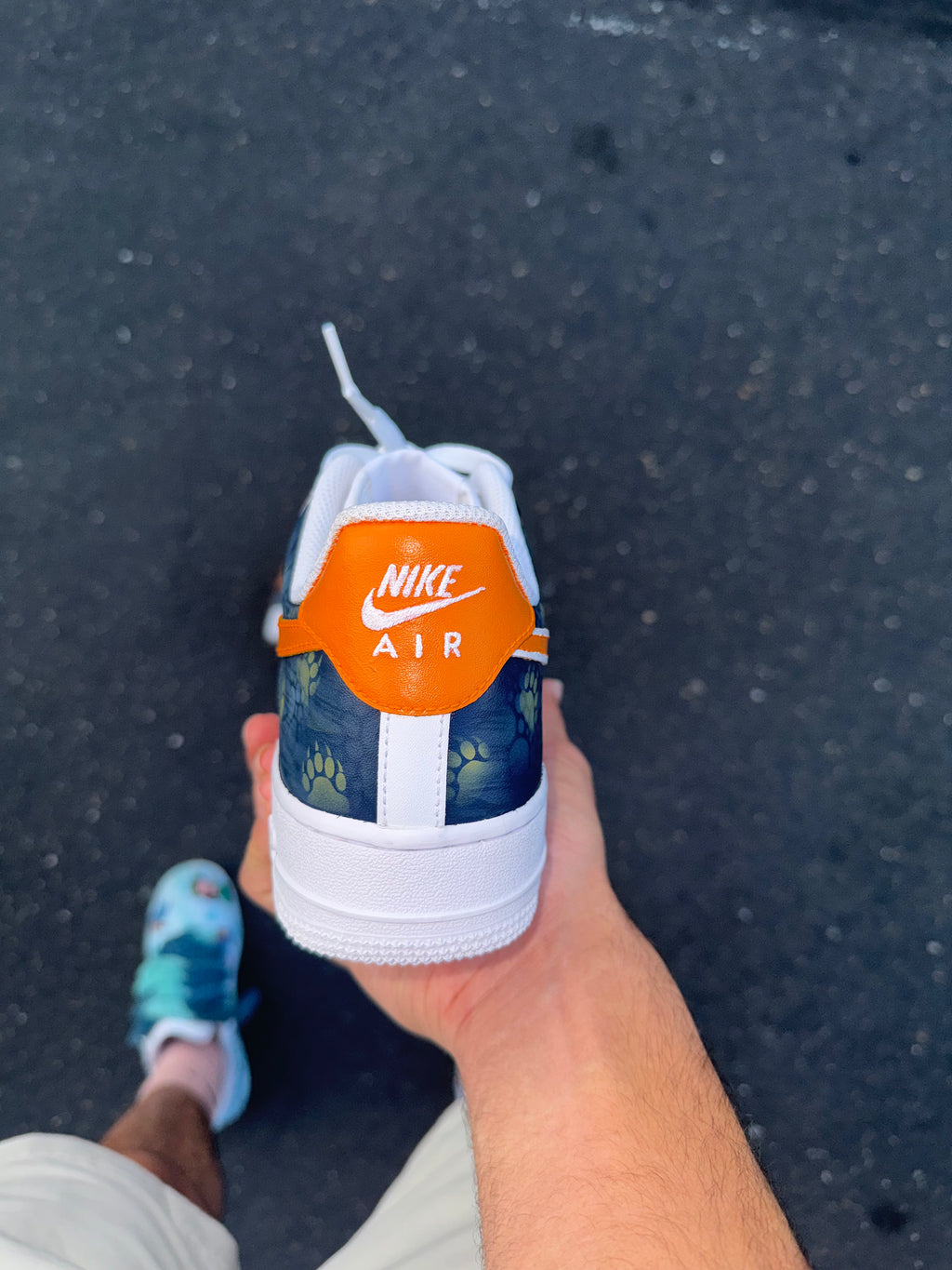 Orange & Navy Custom Football-Inspired Sneakers | Hand Painted Athletic Art Shoes | Vees Customs Kicks