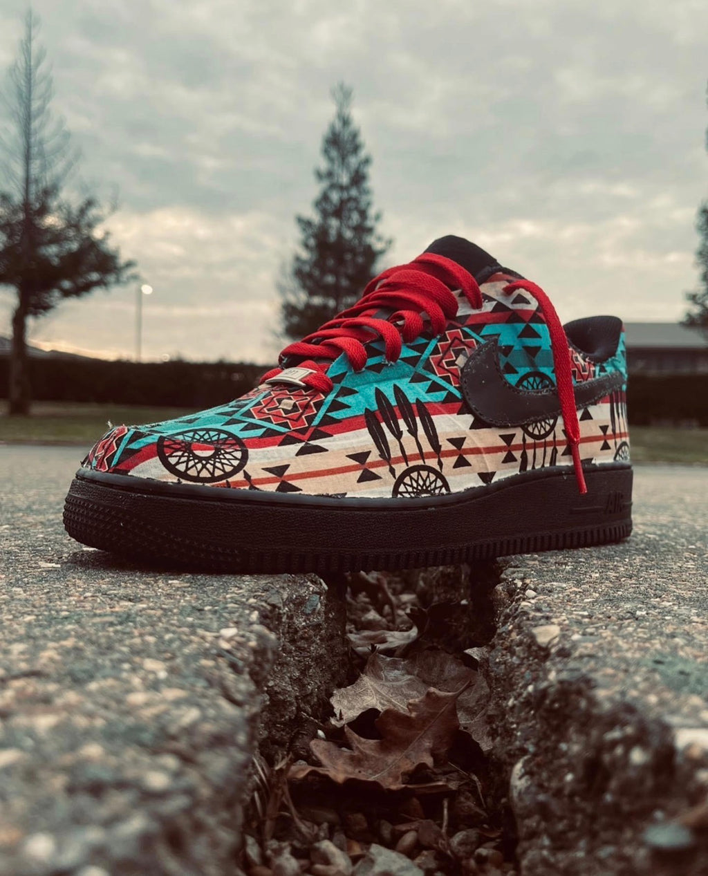 Tribal Custom Sneakers | Southwestern Geometric Red, Turquoise & Black Shoes