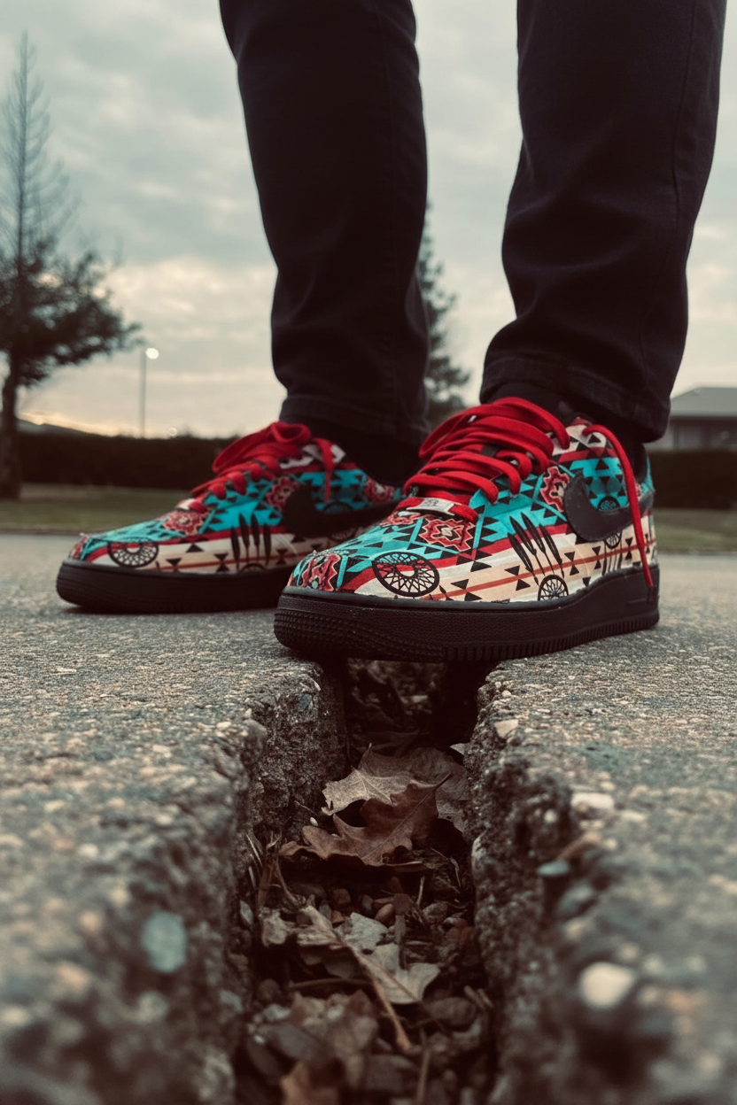 Tribal Custom Sneakers | Southwestern Geometric Red, Turquoise & Black Shoes