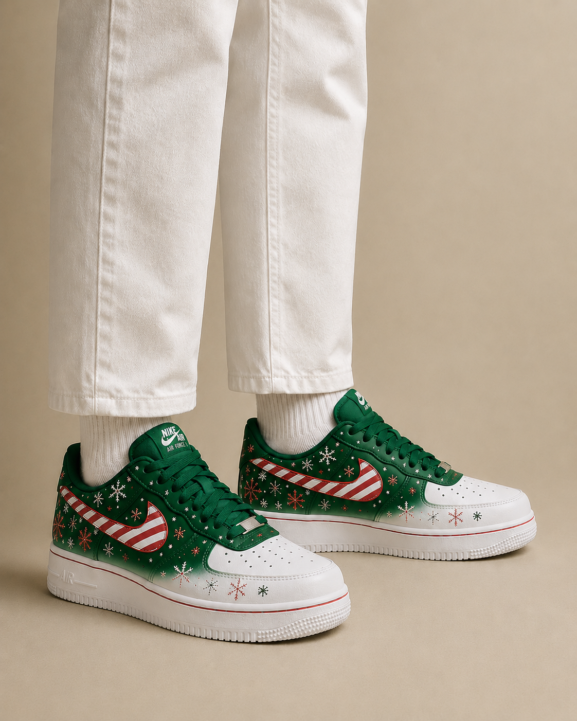 Christmas Candy Cane Custom Sneakers – Hand Painted Holiday Winter Art Shoes | Vees Customs Kicks