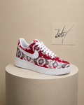 Red Southwestern Pattern Custom Sneakers | Hand Painted Geometric Art Shoes | Vees Customs Kicks